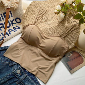 Thin Double-Shoulder Strap Chest Pad Ice Silk Small Sling Vest Womens Inner Wear Summer Tube Top Breathable U-Shaped Beautiful Back Basic Tops