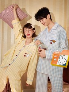 GONGDIE | Soft Lightweight Cotton Cartoon Plaid Couples Sleepwear