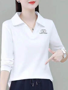 HUAXUNRAN | Loose Fit Plus Size Long Sleeve Fashionable Polo Shirt for Women