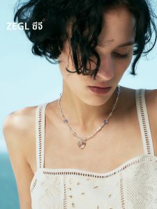 สร้อยคอหัวใจสีม่วง ZEGL เครื่องประดับแฟชั่นระดับไฮเอนด์สำหรับผู้หญิง โซ่กระดูกไหปลาร้า ประดับกับเครื่องประดับคริสตัลสีขาว