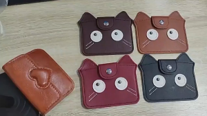 EERSHENSHI  กระเป๋าใส่บัตรลายการ์ตูนแมวกระเป๋าสตางค์หนังนุ่มแท้กระเป๋าเก็บของน้ำหนักเบาจุได้เยอะกระเป๋าใช้คู่เก็บเหรียญ