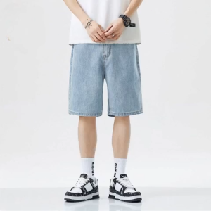 Denim shorts mens fashion ins high street capri pants loose mid-length pants