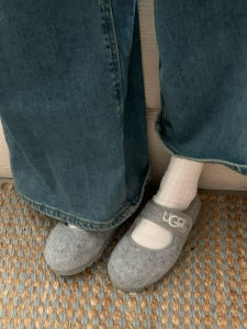 Gray Mary Jane Furry Shoes Womens Winter New Slip-On Cotton Shoes French Thick Bottom Bean Bean Single Shoes Korean Style