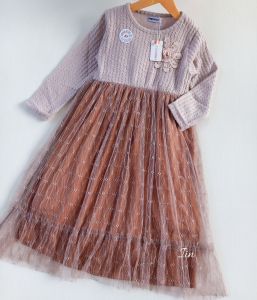 DRESS KNIT ANAK 4 TAHUN WARNA BLUE ZHARINA DRESS TUTU MINEKIDS DOUBLE KNIT COKLAT CANTIK