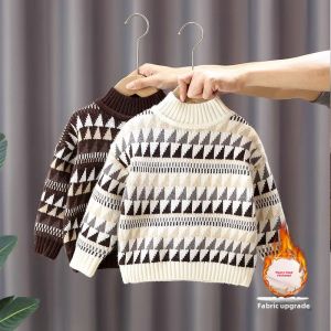 Boys Knitted Sweater Autumn Winter New Style Korean Version Outerwear Polo Neck Base Layer Shirt for Baby Boys Star Pattern