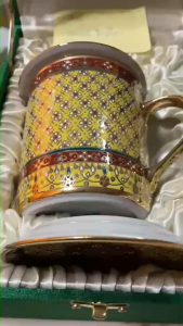 แก้วเบญจรงค์ ลายครึ่ง แก้วร้อนเย็นแก้วเบญจรงค์