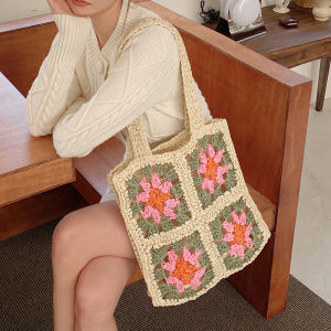 Casual Crochet Flower Women Shoulder Bags Hollow Paper Woven Lady Handbags Handmade Summer Beach Straw Bag Small Tote Purses