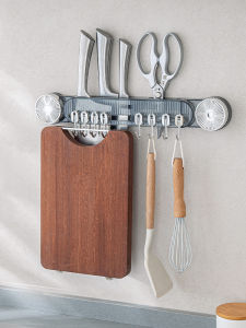 ตู้เก็บของสำหรับหัวมีดแบบติดผนังในครัวแบบไม่ต้องเจาะ ชั้นวางส้อมและใบมีดอเนกประสงค์ รุ่นซิงเกิลสลิป