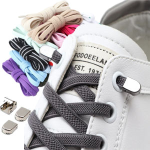 1 Pair Flat Shoe Laces For Sneakers Elastic Shoelaces Without Ties Press The Metal Lock Lazy Shoes Lace Rubber band Accessories