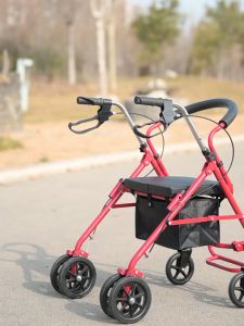 elderly leisure four-wheel shopping cart with chair walker Elderly walker trolley can push and sit shopping cart