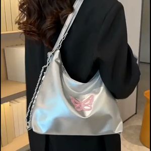 Tas selempang wanita Tas Ransel Wanita Kapasitas Besar Tas Punggung Wanita Kapasitas Besar Kulit Lembut Kasual dengan Bordir Kupu-kupu Multifungsi