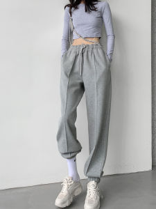 High Waist Grey Sweatpants Womens Loose Fleece Lined Casual Harlan Sports Pants Autumn Winter New Style Korean Style Long Pants