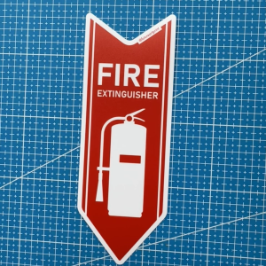 Fire Extinguisher Sticker Sign with Down Arrow. Alat Pemadam Api Stiker Anak Panah Bawah. Safety Label Signage.