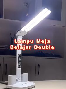Lampu Meja Belajar Double Lamp /Lampu Kerja Jam Digital Touch Swich / Lampu Dengan Tempat Pensil