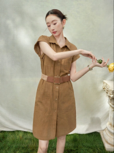 SUSHE | Embroidery Collar Retro Hunter Style Belted Dress