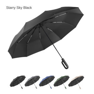Extra large 12-bone ring buckle umbrella forward fully automatic portable wind-resistant dual-purpose folding rain black glue