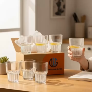Hộp 6 Ly Thủy Tinh Ribbed Aurora Highball Cao Cấp 320ml - Cốc Thủy Tinh WarmHome Có Vân Chồng Lên Nhau Tiện Lợi