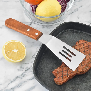 Spatula Kape Stainless Steel / Scrapper Pizza Martabak Gagang Kayu / Teppanyaki Shovel Kue Steak BBQ
