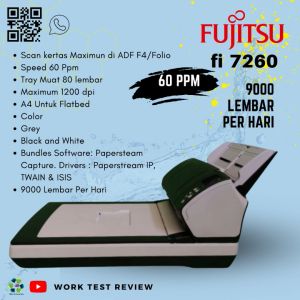 Fujitsu fi 7260 Scanner High Speed 120 ipm DuplexScan 9000 Per Hari