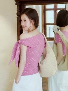 Summer Stylish Off-Shoulder Waist-Shaping Polka Dot T-Shirt