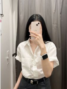 Áo Sơ Mi Nữ Tay Ngắn Dáng Rộng Mùa Hè Thiết Kế Đơn Giản Màu Trắng Thoải Mái Đa Năng Đi Làm Cổ Polo Nhiều Nút