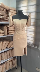 Modern filipiniana pencil tube midi Dress stickbone design with detachable sleeve