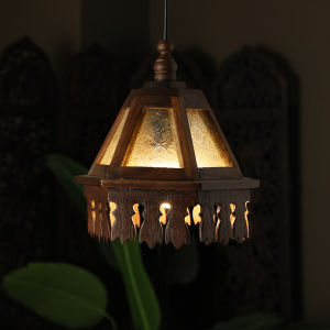 โคมไฟแขวน โคมไฟระย้า โคมไฟไม้สัก โคมไฟไม้แถมหลอดไฟ โคมไฟตกแต่งห้องนอน ห้องนั่งเล่น ห้องรับแขก LuckyThailand