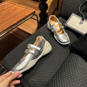 Fan Xiaoluo Silver Mary Jane Sneaker Small Platform Shoes Hidden Heel Womens Shoes Summer Casual Ballet Slipper