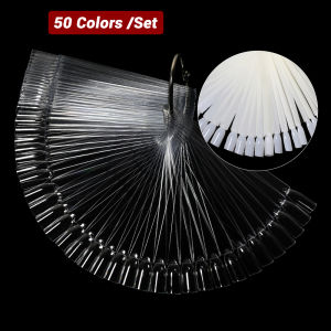 50Pcs False Nail Display Sticks Clear Nature Color Chart Oval Fan Style Detachable Display Board for Nail Art Manicure Tools