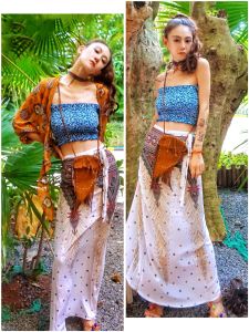 กระโปรงสั้นชายหาดเอวสูงสไตล์โบฮีเมียน กระโปรงสั้นทรงเข้ารูป ผ้าฝ้ายแท้ ลายทาง ฤดูร้อน 2024 กระโปรงยาวทรงเอ