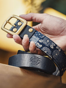 Maden Workwear Vintage Printed Leather Belt Buckle Style Mens Belt Casual Fashion Tanned Leather Boro Wind Head Layer Cowhide