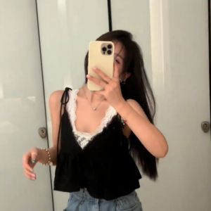 VKSOD | Korean Pure Desire Lace V-neck Strap Vest Outerwear Loose High-waisted Jeans Set Long Pants Summer Collection Womens Fashion