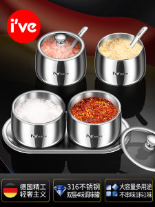 316 Stainless Steel Kitchen Storage Set Seasoning Bottle Box Salt Pot with Spoon Home Use Creative Design Cylinder Shaped