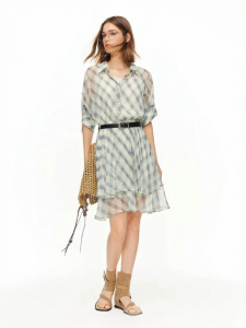DUSHU | Softening Visual Effect Naturalist Summer Large Size Spandex Plaid Womens Dress