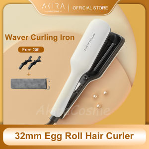 Japan AKIRA 32mm Egg Roll Hair Curler Waver Curling Iron Portable Ceramic Negative Ions Omelet Flat Wands Daily Hot Wave Fluffy Puffy Hair Volumizing Styling Tools for Gift Present