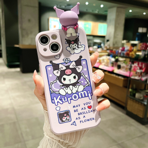 Kuromi Phone Case Full Cover Cute Cartoon Soft Shell Protective Cover for 16/e15 14Promax 13 12 Series Girls Accessory