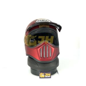 HELM CAKIL HBC BORN TO RIDE MERAH MAROON + FREE Google ( Vespa / Klasik / Retro / Vintage / Classic )