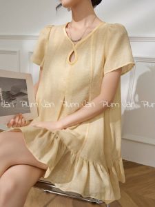 Elegant Minimalist Yellow Ruffled Short Sleeve Dress