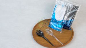 [1 PACK] Sendok Spork Sendok Steril Sendok Garpu Plastik 2in1 Sendok Steril Warna Hitam Bening Isi 25 Pcs