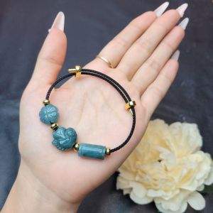 Q988 Vòng cáp lu thống cỏ 4 lá hồ ly Lam Ngọc freesize không kén mệnh - Phong Thuỷ TUDO P