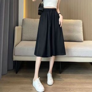 Ice Silk Wide Leg Pants Skirt Women Summer Thin Large Size Slimming Meat Covering Seven Parts Loose Casual A-Line Skirt