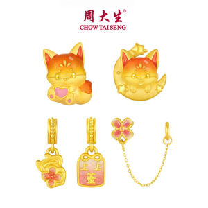 CTS "First"Solid Gold Luminous Enamel Fox Charm Bracelet True Pure Gold Series Jewelry for Woman Teen Girls Ramadan GiftsCHOW TAI SENG 周大生 G1QB000083H G1QB000115H(Free Bracelet Rope)