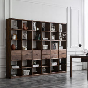 Nordic Modern Simple North America Black Walnut Wood Floor Bookshelf All Solid Wood Whole Wall Bookcase Bógǔ Rack Combination