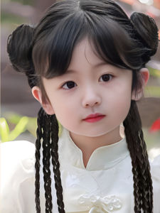 Childrens Wig Tail Female Style Integrated Clip Double Hair Ring Braided Headwear Half High Tail Boxing Braid Wig