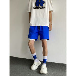 กางเกงขาสั้นสีเหลืองแห้งเร็วสไตล์อเมริกันสำหรับผู้ชาย กางเกงขาสั้นสำหรับเล่นบาสเก็ตบอล วิ่ง ออกกำลังกาย ฤดูร้อน กางเกงขายาวทรงหลวม