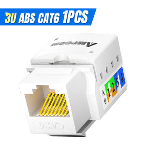 AMPCOM CAT6 Keystone Jack Insert 1/6 Pack 90 Degree Punch Down Keystone Jack Adapter-milky