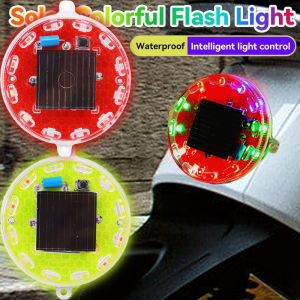 ไฟเตือน LED กลมรถยนต์แบบบางเฉียบสีสันสดใส/แดง/เหลืองกันน้ำไฟแฟลชพลังงานแสงอาทิตย์ไฟตกแต่งไฟท้ายรถมอเตอร์ไซค์รถยนต์อเนกประสงค์