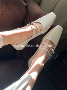 Xiaochi in Seoul 2024 Spring/Summer Korean Style Pointed Toe Shallow Belt Buckle Step-on Two-Way Wear Elegance Mary Jane Shoes Womens Shoes