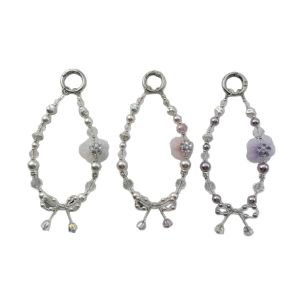 Light luxury alloy light yarn flower womens bag pendant zircon five petal flower keychain crystal bead mobile phone chain