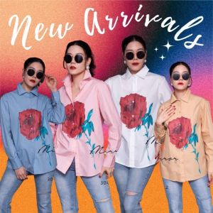 ส่งเร็ว! เสื้อเชิ้ตสกรีนลายกุหลาบแดง ใส่สวยมาก ใส่ได้บ่อยหลายโอกาส แพทเทรินเชิ้ตทรงสวย เนื้อผ้าดีใส่สบาย แมชกับอะไรก็เวิร์ค ต้องจัดดูดีทุกสี!!! 🌈4สี : ฟ้า ครีม ขาว ชมพู 🔘Size detail Guide🔘 อก42" ยาว26" ด้านหลังยาว28"